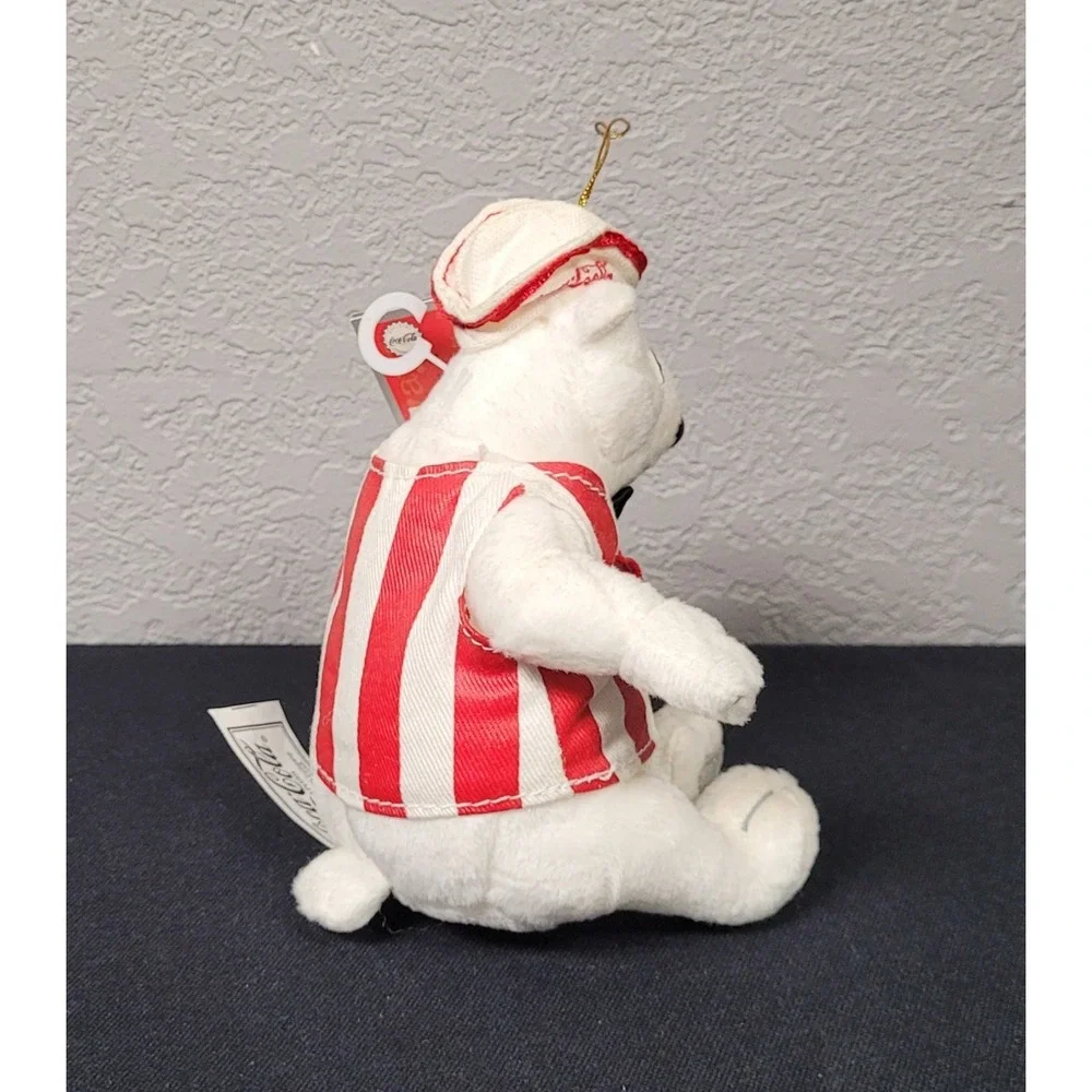 Coca Cola Polar Bear in Soda Fountain Outfit Plush Ornament Christmas Ornament